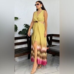 Zara Yellow and Pink High Low Dress